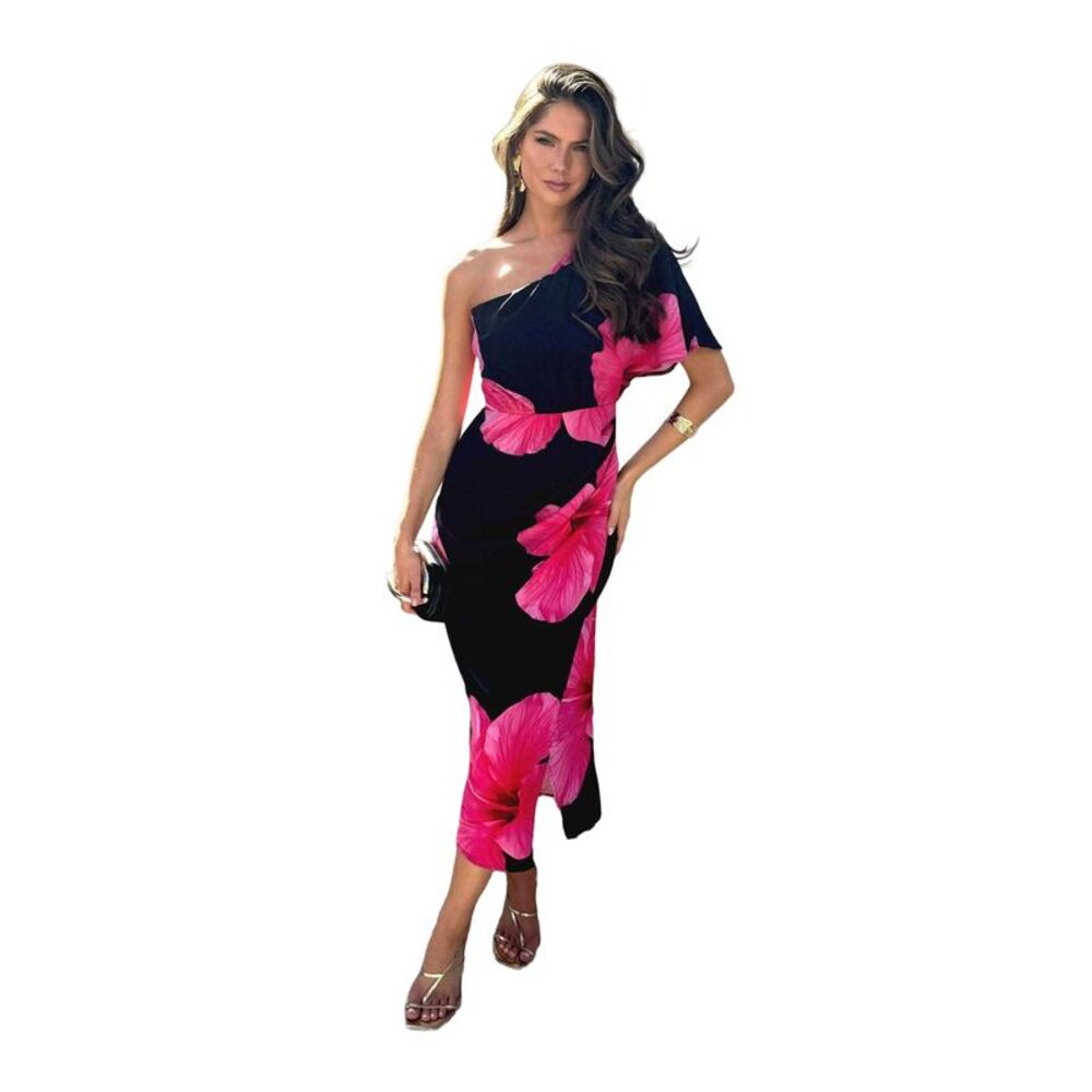 Ax Womens/Ladies Polyester One Sleeve Party Midi Dress / Black